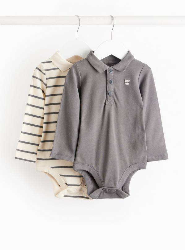 Cream Stripe & Grey Polo Bodysuits 2 Pack 18-24 months